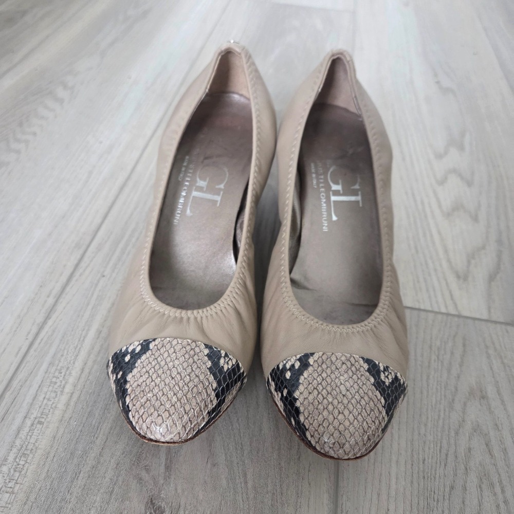 AGL Attilio Giusti Leombruni Snakeskin Cap Toe Pumps Block Heels Taupe 9/9.5 US - Picture 3 of 7